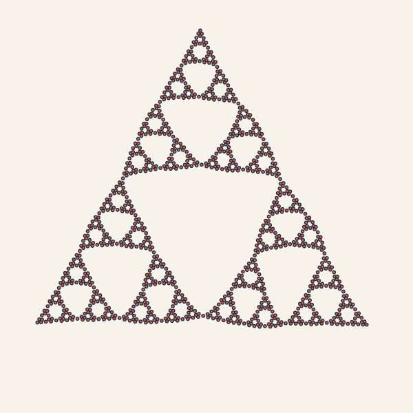 Completed level-6 Sierpinski triangle layout, showing its nested triangular holes.